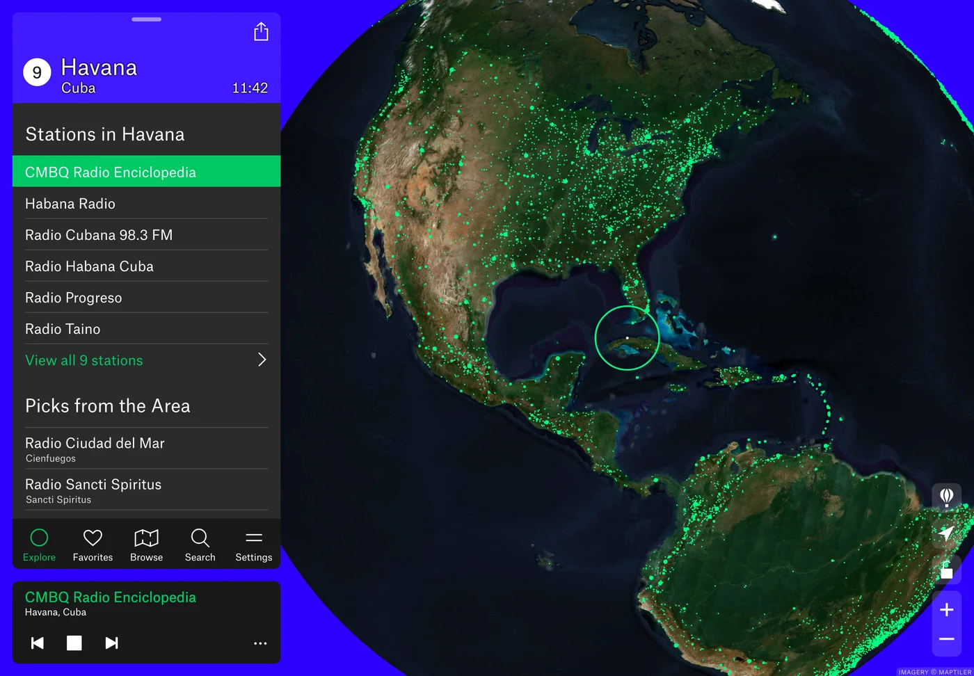 Radio Garden globe showing radio stations worldwide